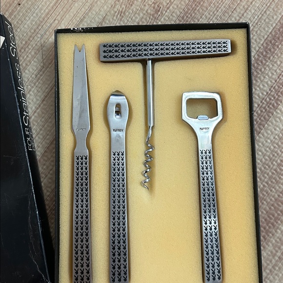 VINTAGE 1970s Playboy Stainless Steel / Wood bar set - Picture 5 of 7